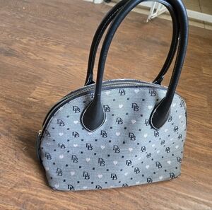 Dooney & Bourke Gray Monogram Canvas Leather Satchel Bag -Zipper FAIR